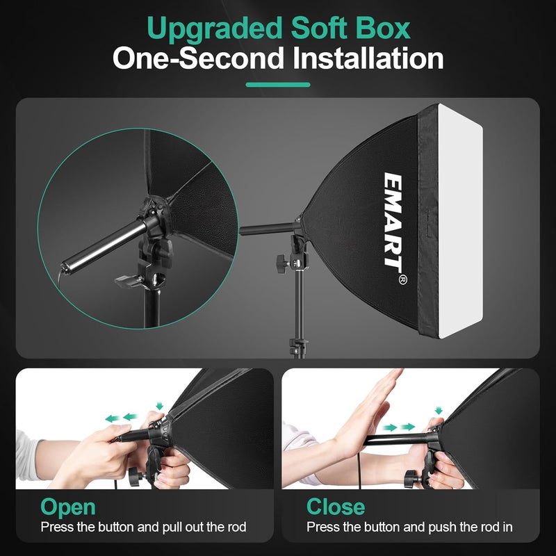 EMART Softbox Photography Lighting Kit, 16"x16" Pull Soft Box, 50W 3000K-6000K LED Bulb with Remote/APP Control, Professional Photoshoot Equipment for Studio Lights, Portrait, Video Recording(2 Pack) - Image 2